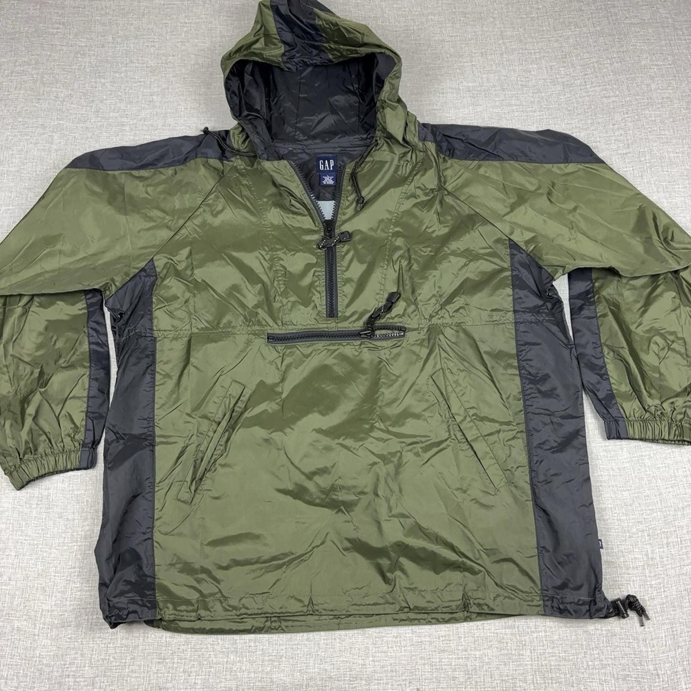 Vintage Gap Jacket Mens Large Green Hooded 1/4 Zip Windbreaker Pullover Y2K